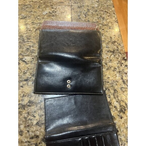 BELLA ROSE BLACK  brown TRIFOLD  WALLET checkbook - Picture 7 of 13